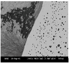 Nodule-depleted zone in ductile casting with hydrogen pinholes